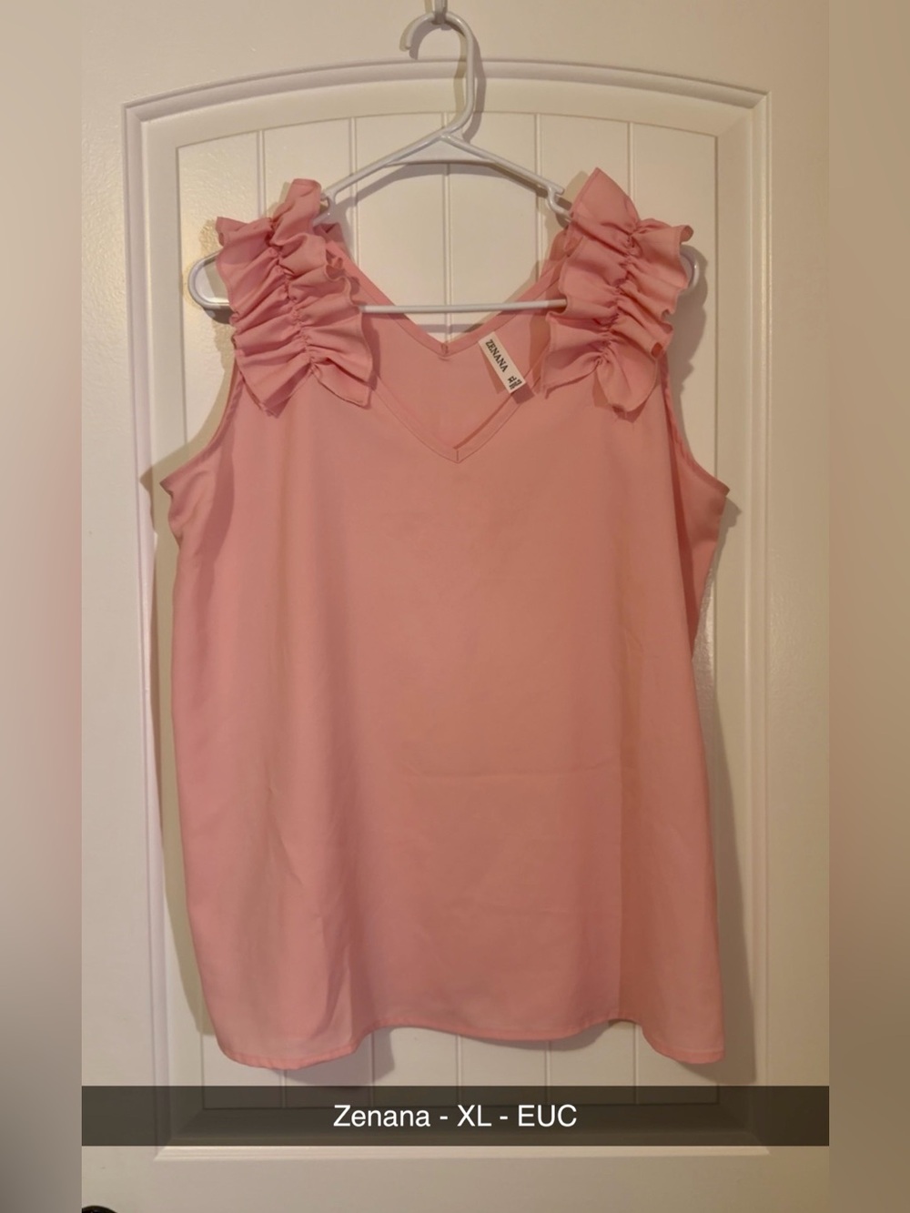 Zenana Pink Ruffle Shoulder V-Neck Tank
